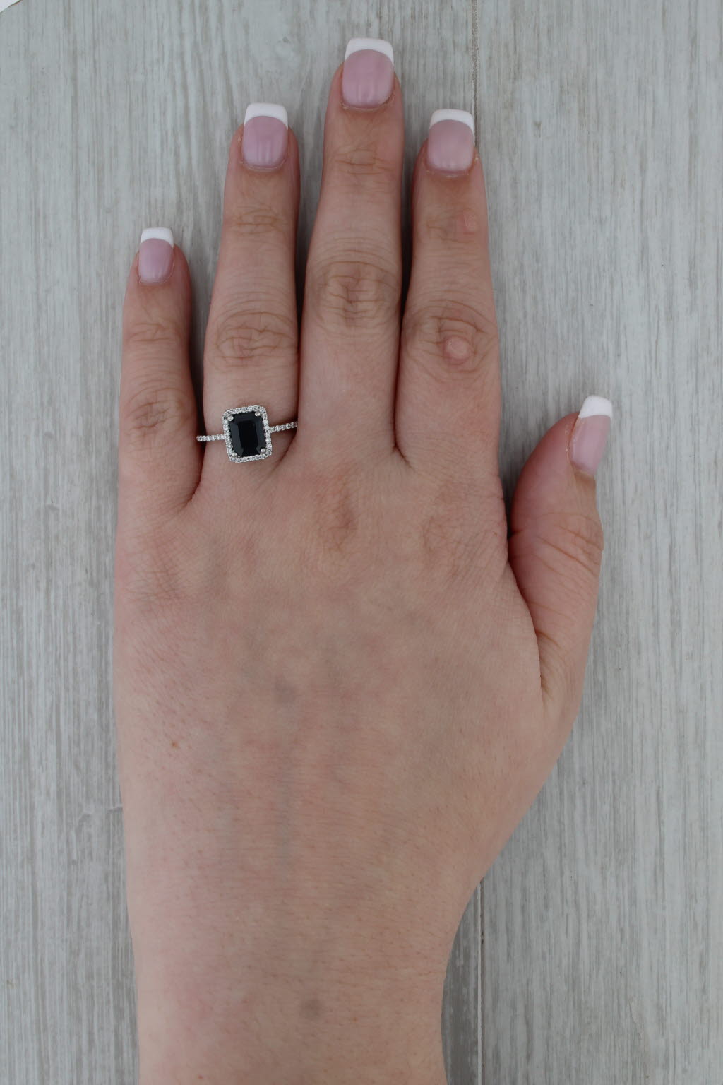 1.36ctw Emerald Cut Blue Sapphire Diamond Halo Ring 14k White Gold Engagement