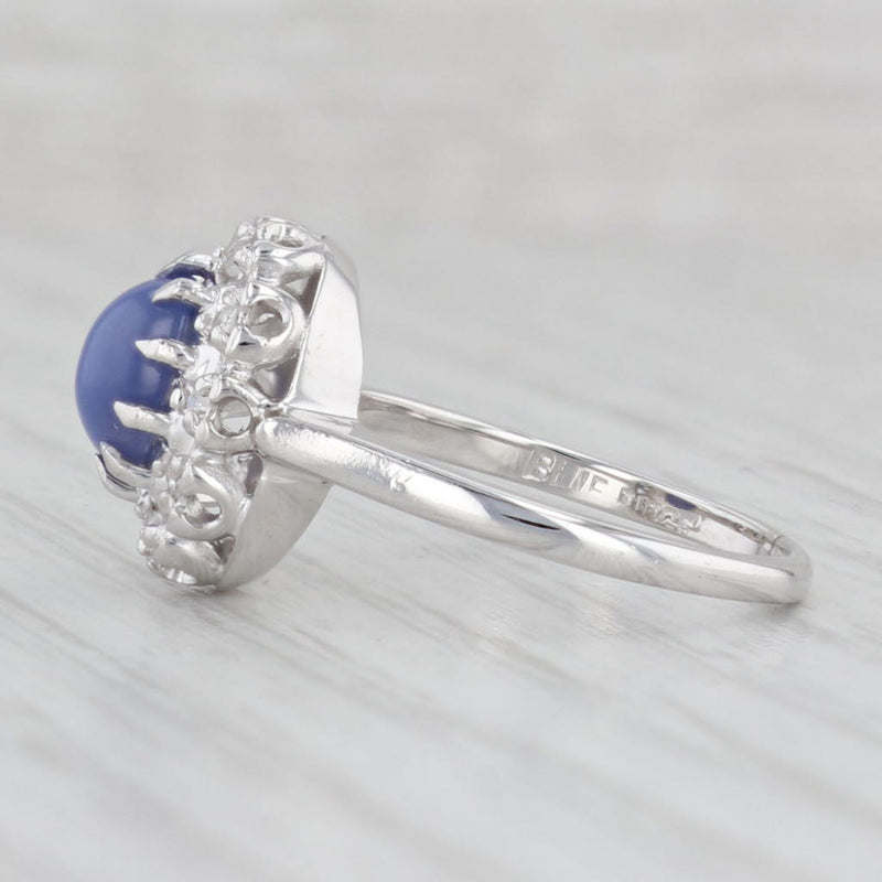 Light Gray Linde Blue Ridge Star Lab Created Sapphire Diamond Halo Ring 14k Gold Size 5.75