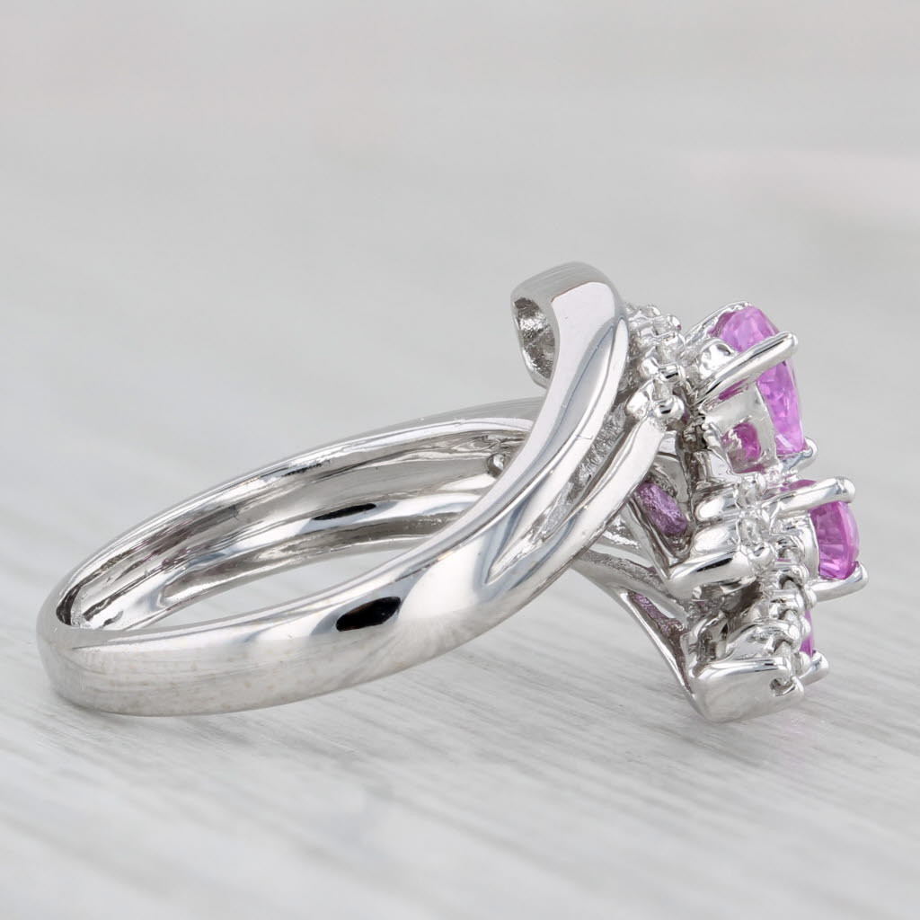 Light Gray 0.99ctw Pink Sapphire Diamond Flower Bypass Ring 14k White Gold Size 5.25