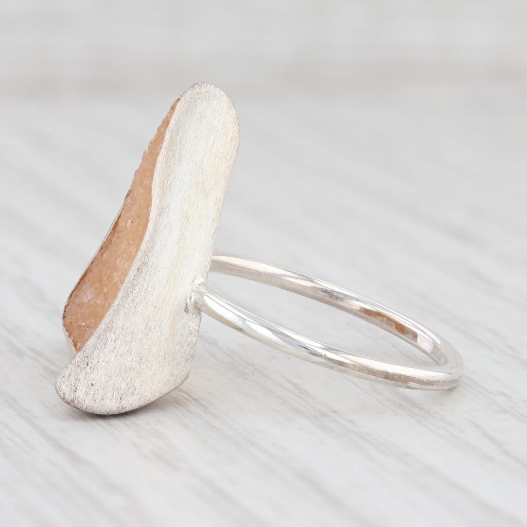 New Nina Wynn Bamboo Trio Sand Druzy Quartz Ring Sterling Silver Size 7