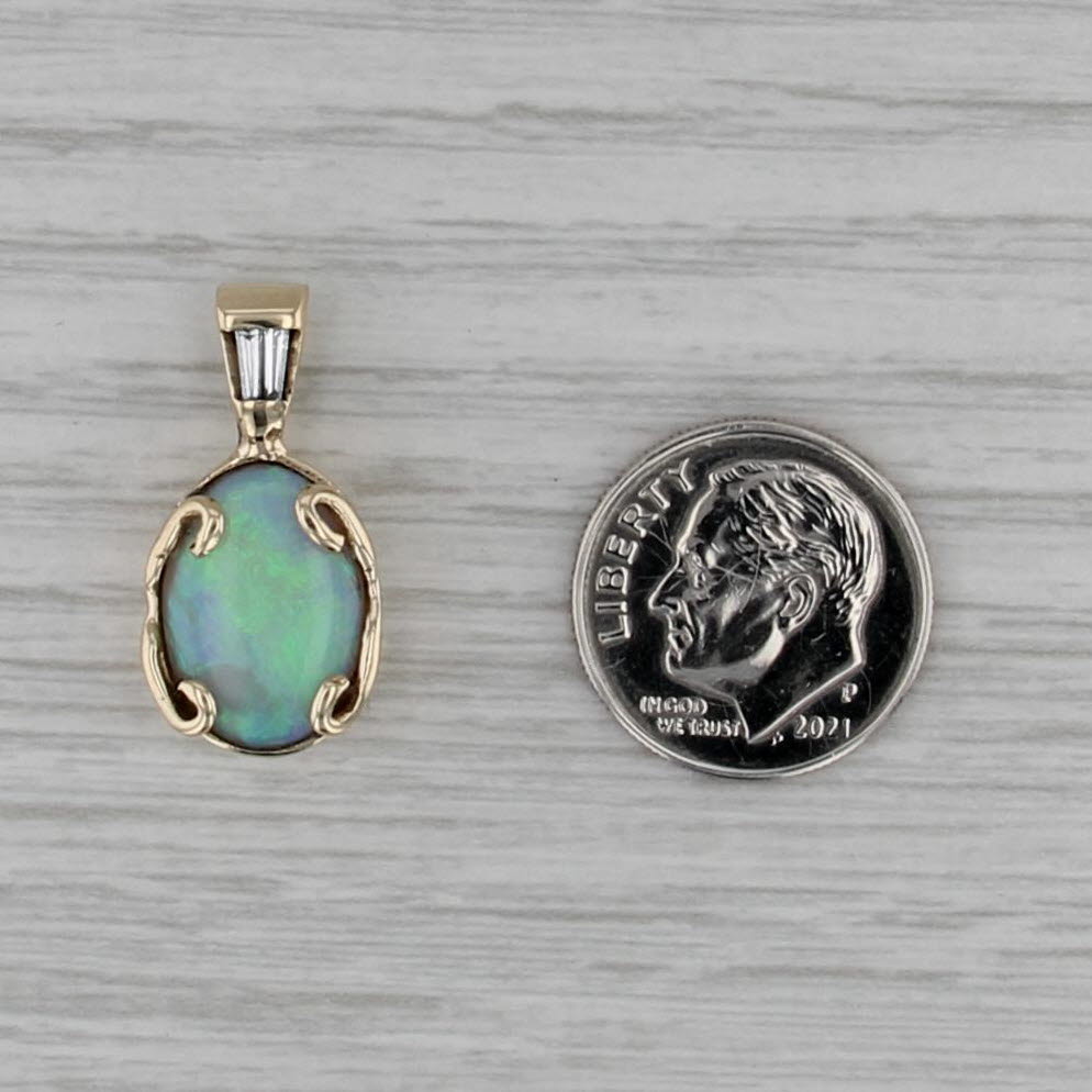Oval Opal Cabochon Diamond Pendant 14k Yellow Gold