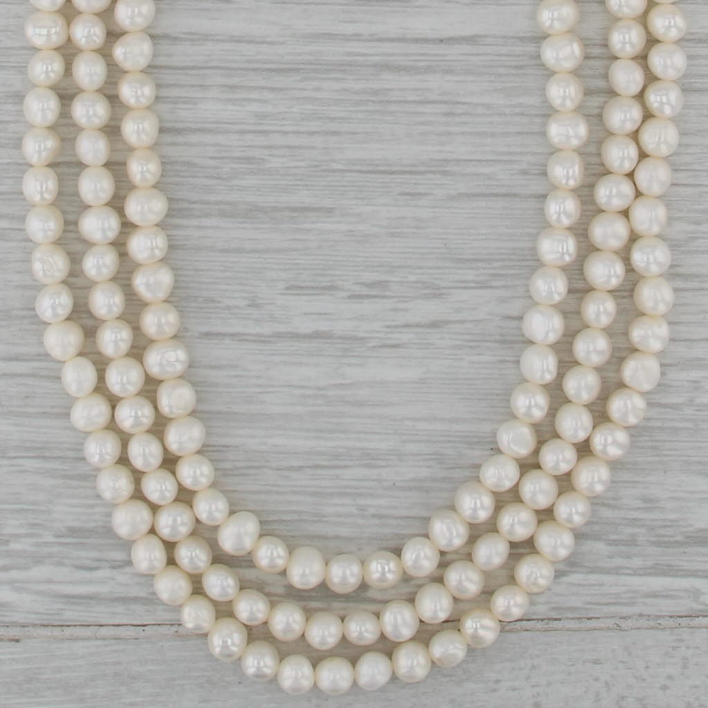 Shell Pearl 3 Strand Freshwater Cultured Pearl 3-Strand Necklace 14k Gold Clasp 17.25