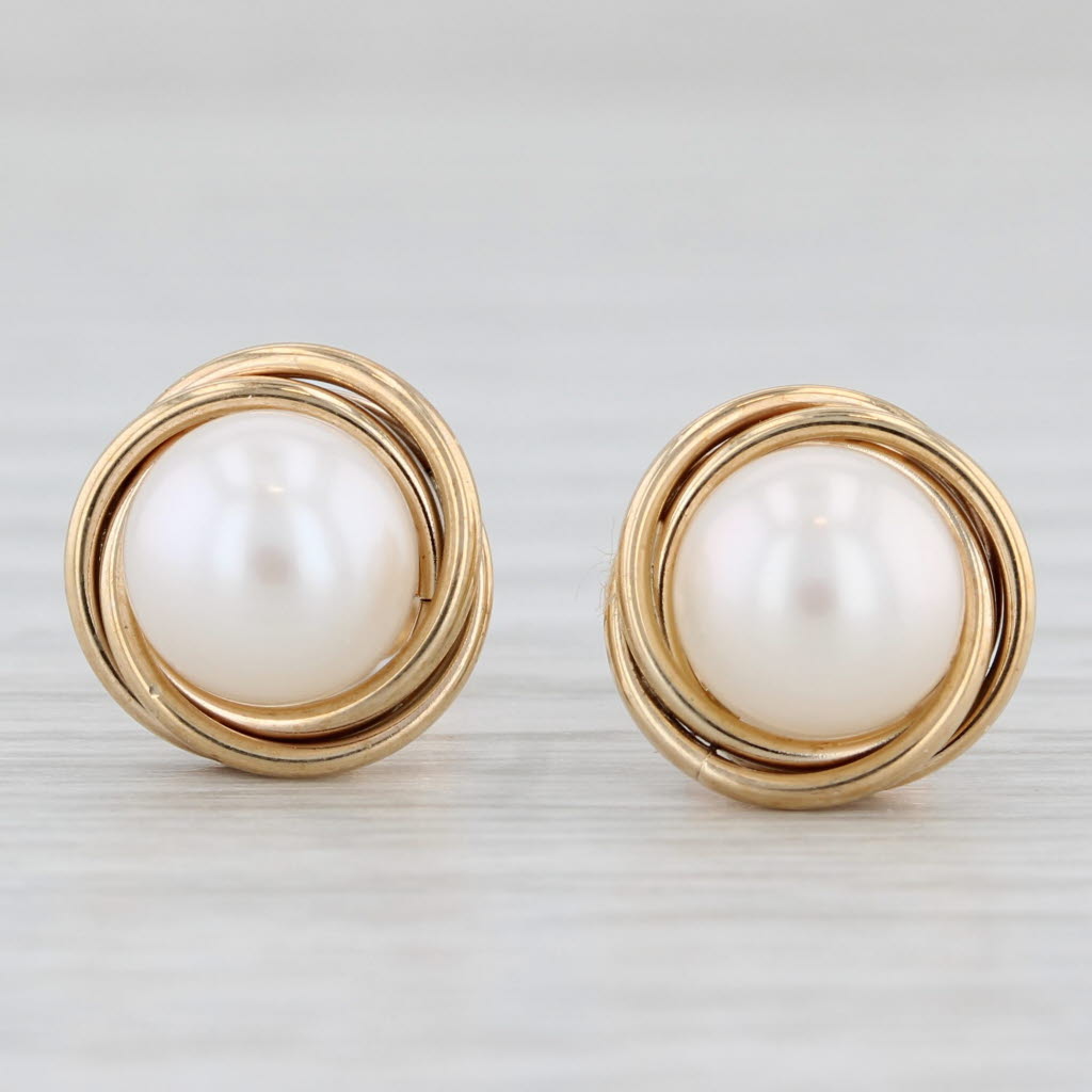 Light Gray New Cultured Pearl Stud Earrings 10k Yellow Gold