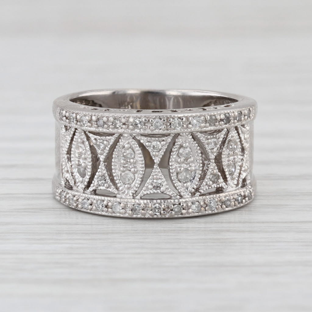 0.16ctw Diamond Ring 14k White Gold Ring 5.75 Wide Band