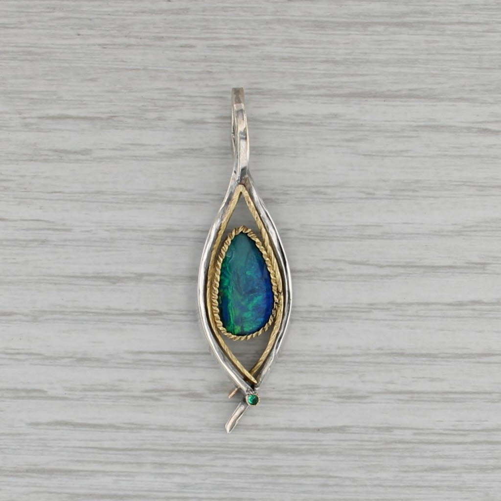 Blue Green Opal Emerald Pendant 14k 18k Gold Sterling Silver AS IS
