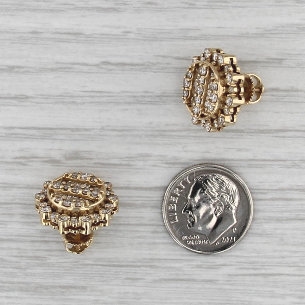 1.81ctw Diamond Flower Statement Stud Earrings 10k Yellow Gold Screw Back Studs