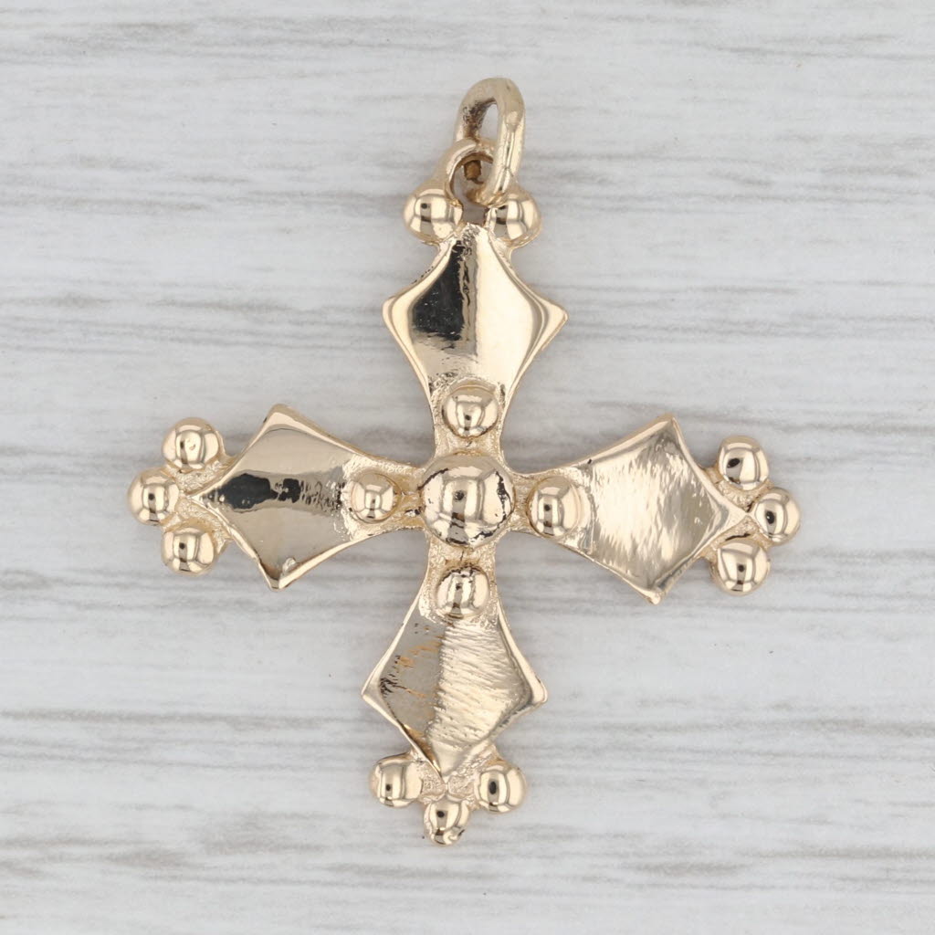 Bead Cross Pendant 14k Yellow Gold Statement