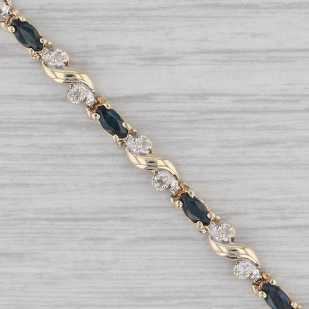 Gray Blue Sapphire Diamond Tennis Bracelet 10k Yellow Gold 7"