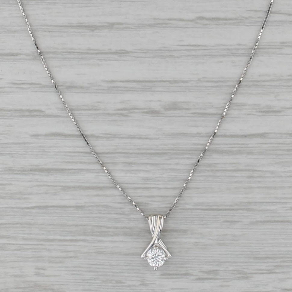 0.19ct Diamond Solitaire Pendant Necklace 18k White Gold 18" Box Chain