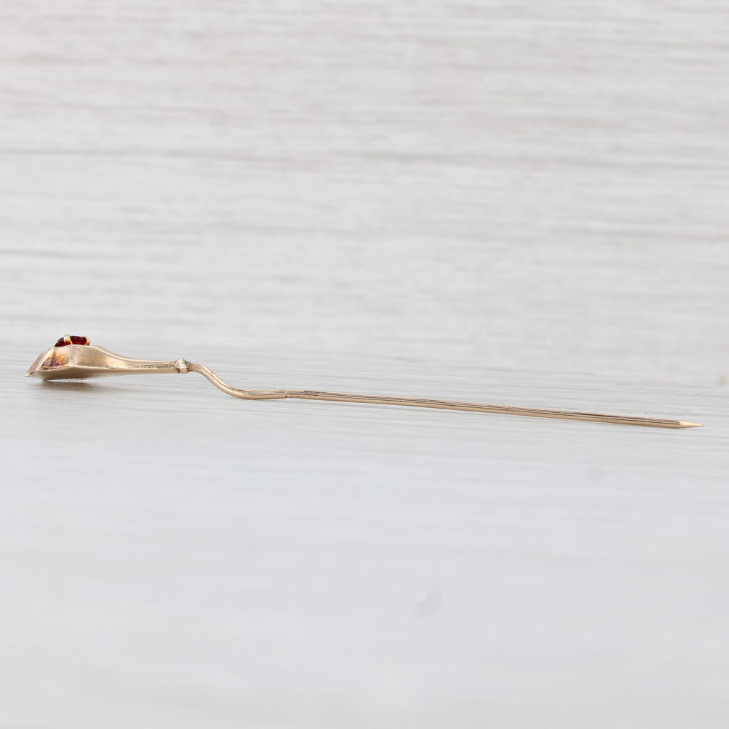 Light Gray Antique Red Glass Stickpin 14k Yellow Gold Pin