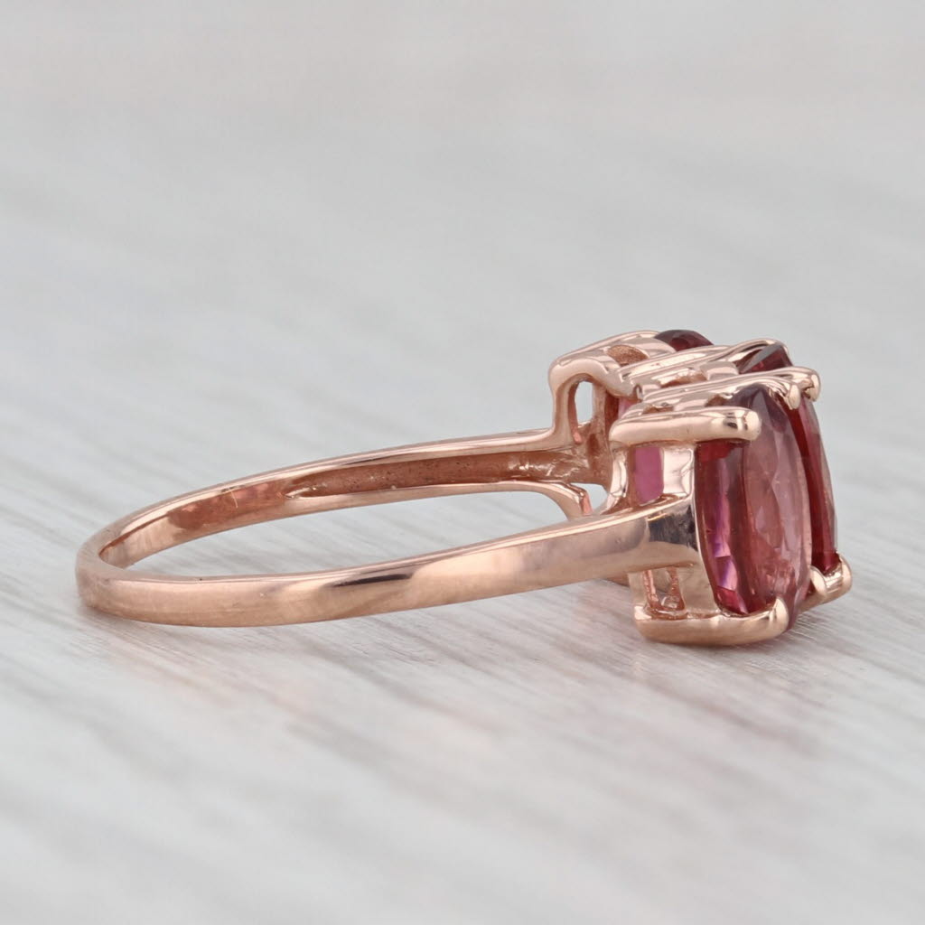Light Gray 2.65ctw 3-Stone Pink Tourmaline Ring 10k Rose Gold Size 5.25 Jacque Christie
