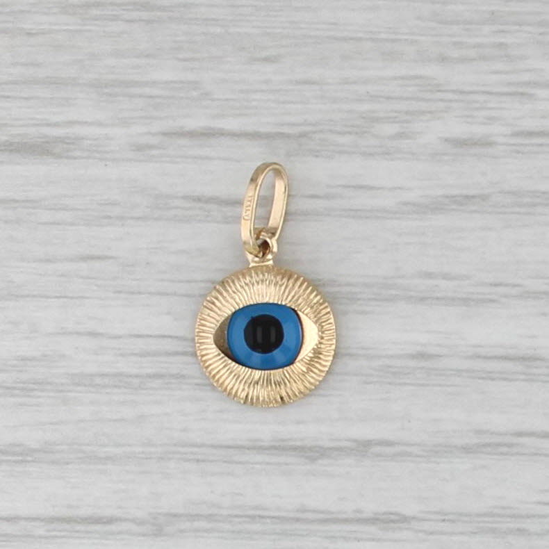 All Seeing Eye of Deity Pendant 18k Yellow Gold Glass Small Charm