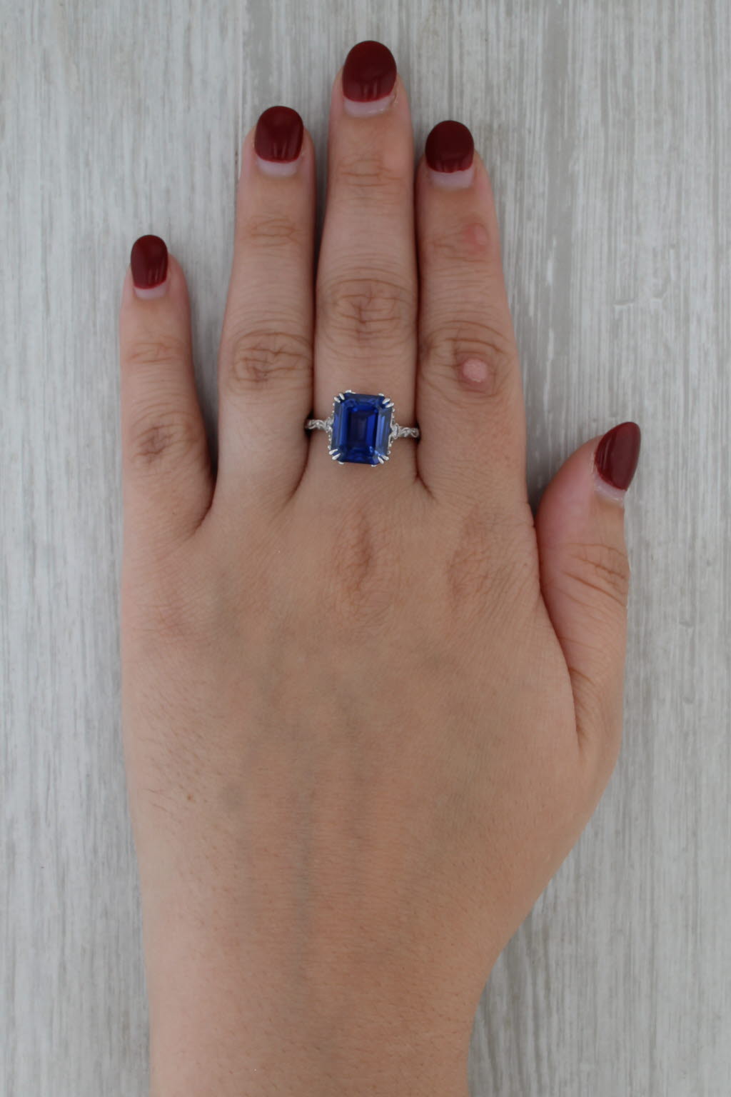J'adore 7.68ctw Blue Sapphire Diamond Ring 14k White Gold Size 9 Ornate Brand