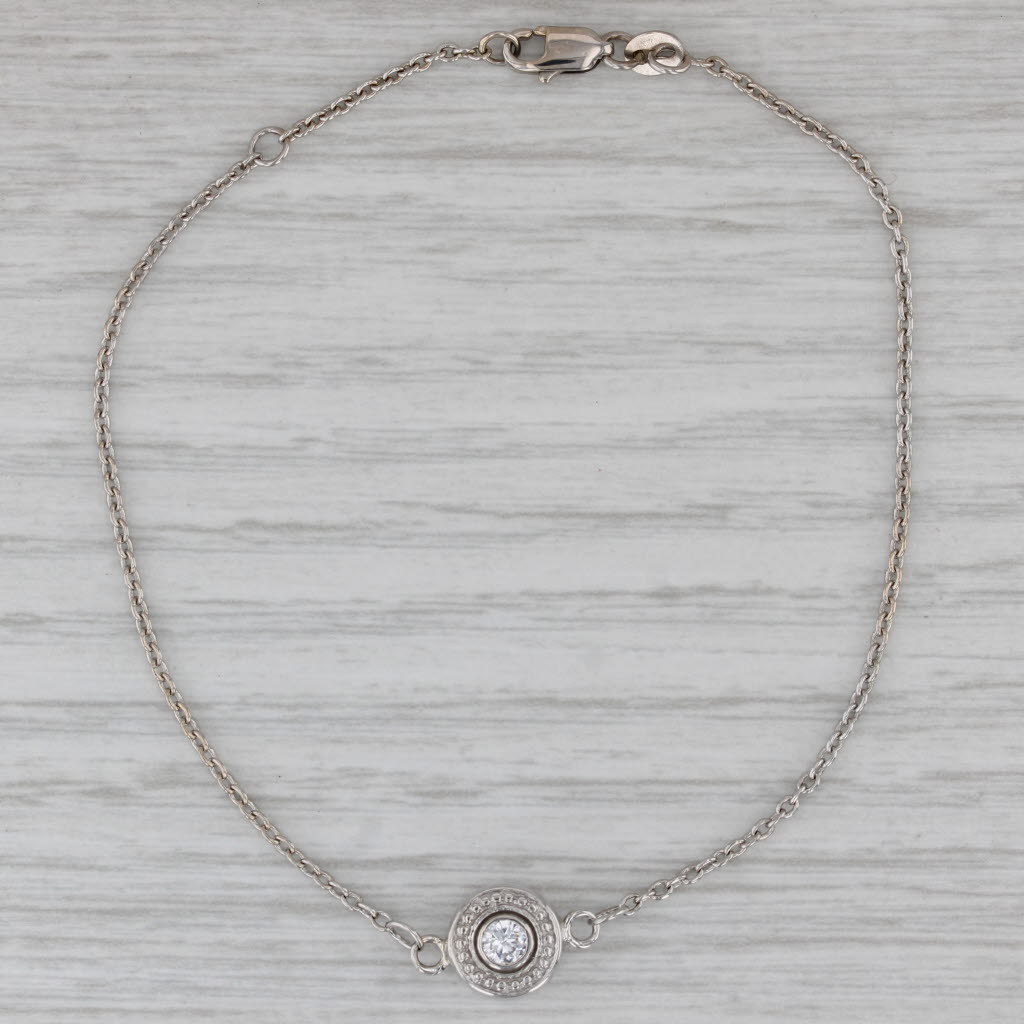 Gray 0.25ct Diamond Solitaire Bracelet 14k White Gold Double Sided 7.5" Cable Chain