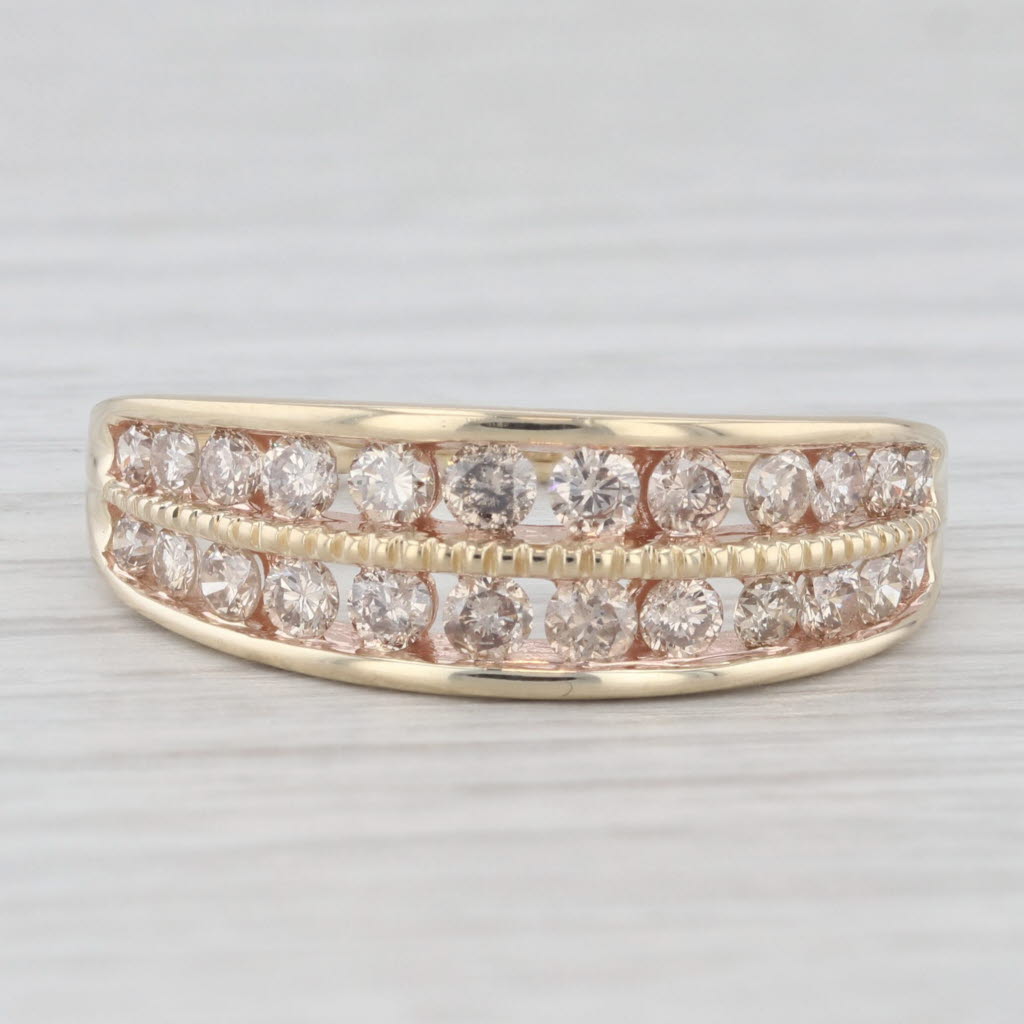 Light Gray 0.98ctw Champagne Diamond Ring 14k Yellow Gold Size 9 Wedding Anniversary Band