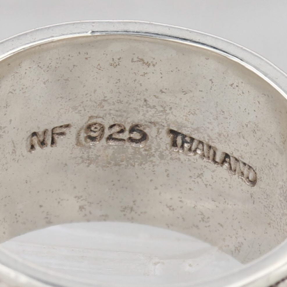 Wide Band Patterned Statement Ring Sterling Silver Size 6.75 12.7mm