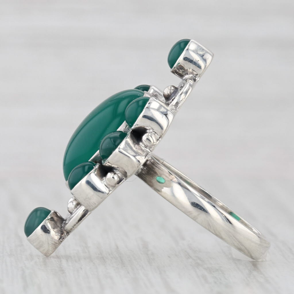 Light Gray Green Chalcedony Cocktail Ring Sterling Silver Size 6.25 Pear Cluster