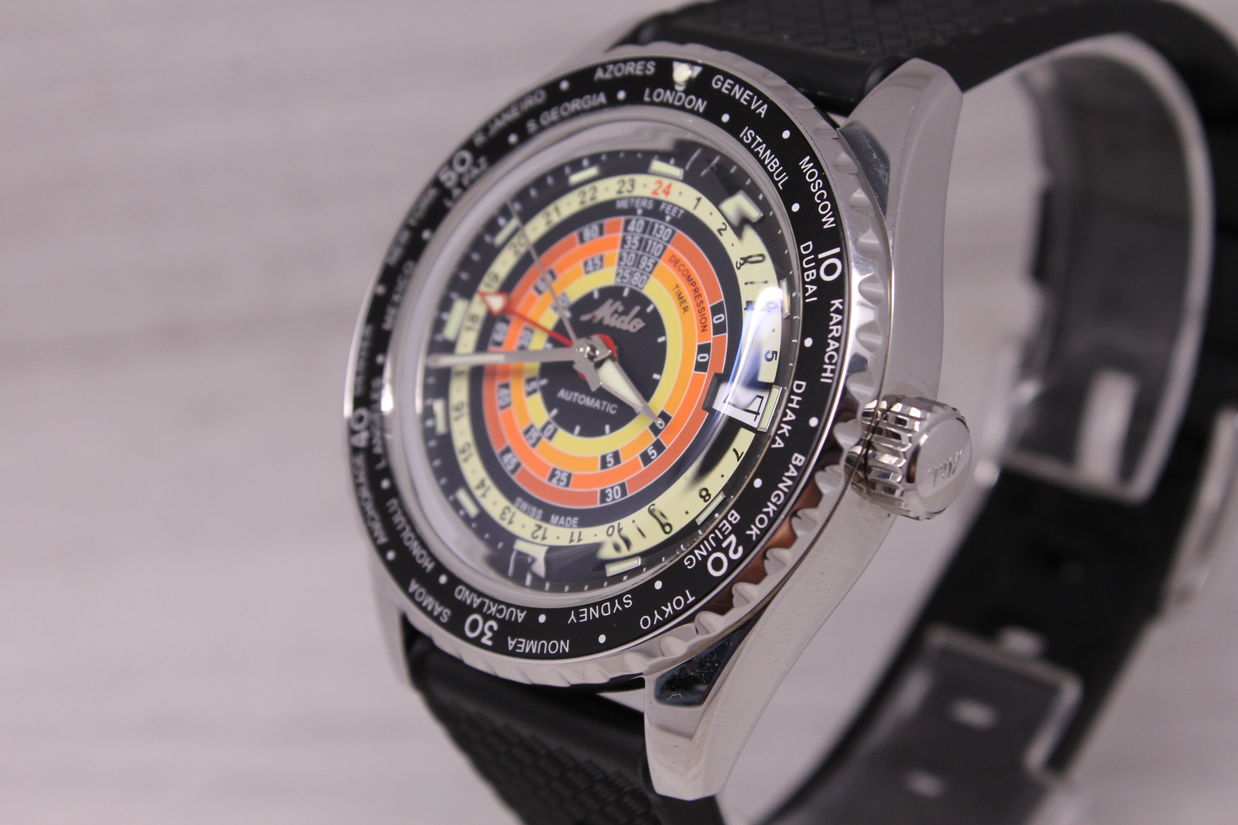 Mido Ocean Star Decompression World Timer Mens 40mm Steel Divers Watch w Box