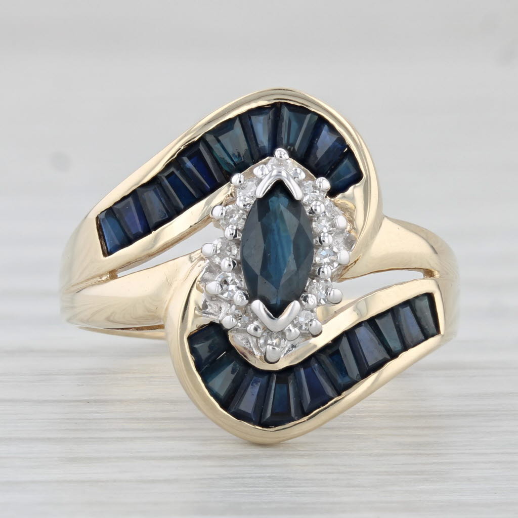 Light Gray 1.50ctw Blue Sapphire Diamond Bypass Ring 10k Yellow Gold Size 7