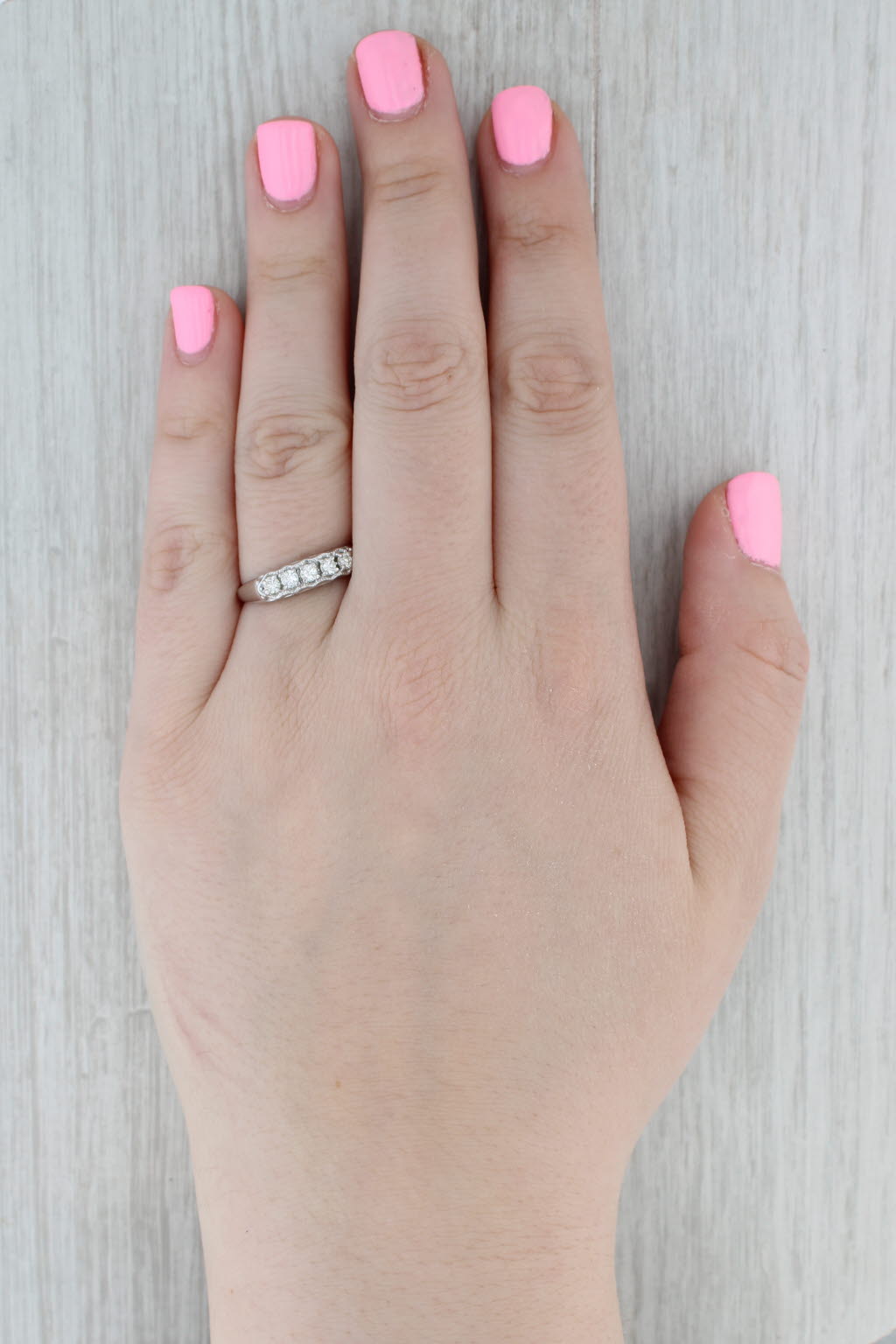 Gray Vintage 0.35ctw Diamond Wedding Band 14k White Gold Size 8 Stackable Ring