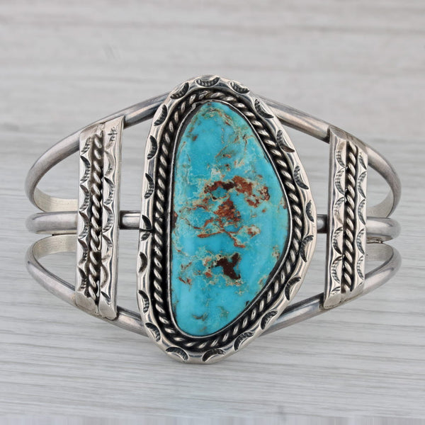 Vintage Native American Turquoise Statement Cuff Bracelet Sterling Silver