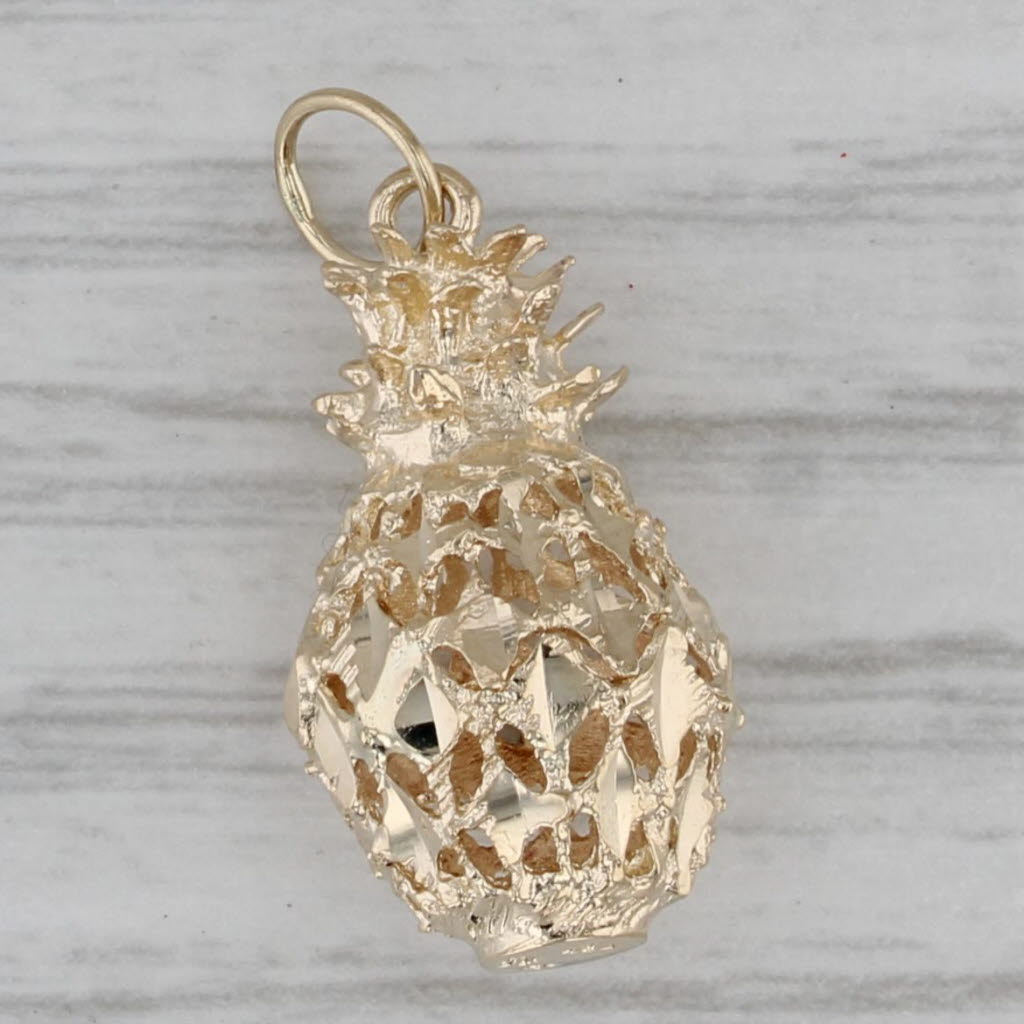 Gray Ornate Pineapple Charm 14k Yellow Gold Pendant