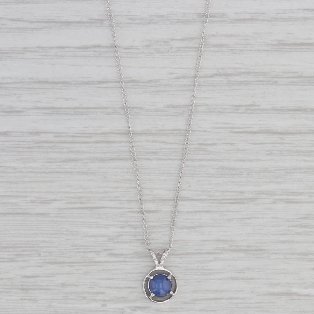 Gray Lab Creates Blue Star Sapphire Pendant Necklace 10k White Gold 16.25" Curb Chain