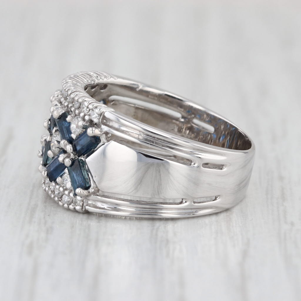 1.66ctw Blue Sapphire Diamond X Pattern Ring 14k White Gold Size 8 Cocktail