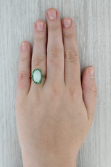 Dark Gray Oval Cabochon Opal 0.90ctw Emerald Halo Ring 14k Yellow Gold Size 10