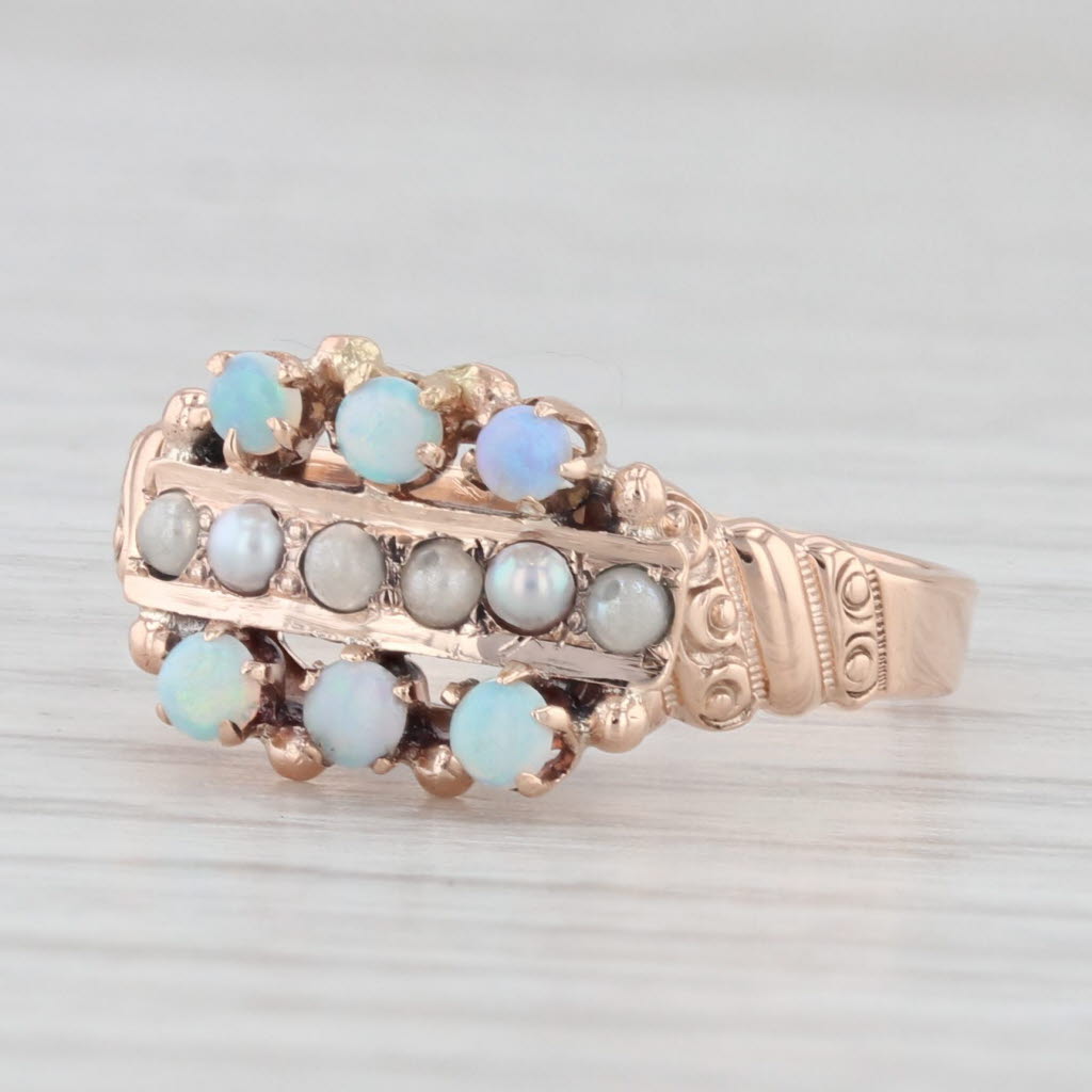 Light Gray Antique Opal Cultured Imitation Pearl Ring 10k Rose Gold Size 6