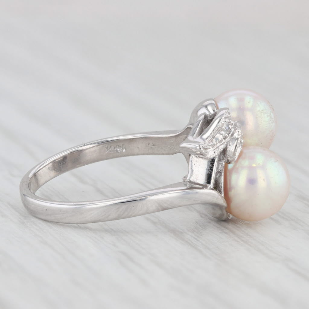 Light Gray Cultured Pearl Diamond Bypass Ring 14k White Gold Size 6