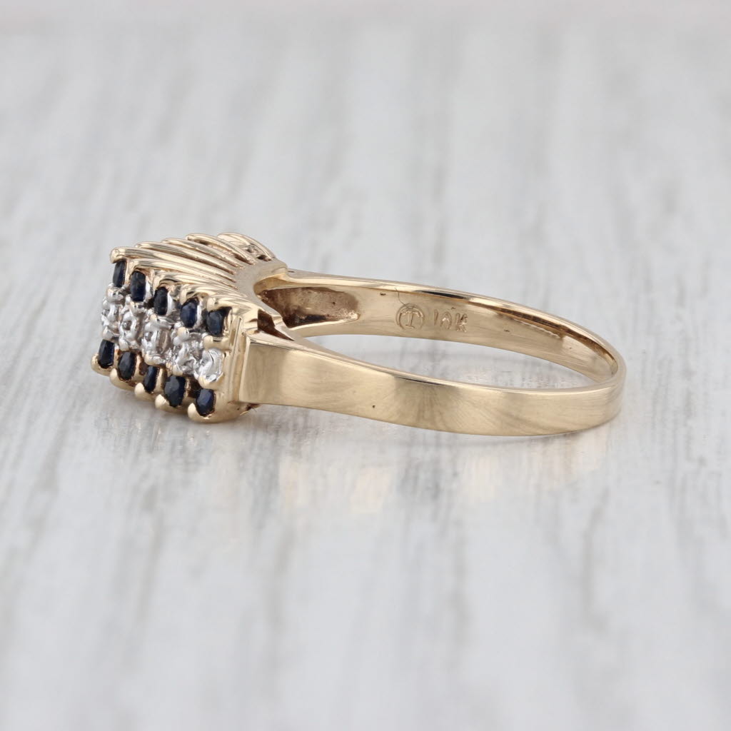 0.20ctw Blue Sapphire Diamond Rooftop Ring 10k Yellow Gold Size 8 Stackable