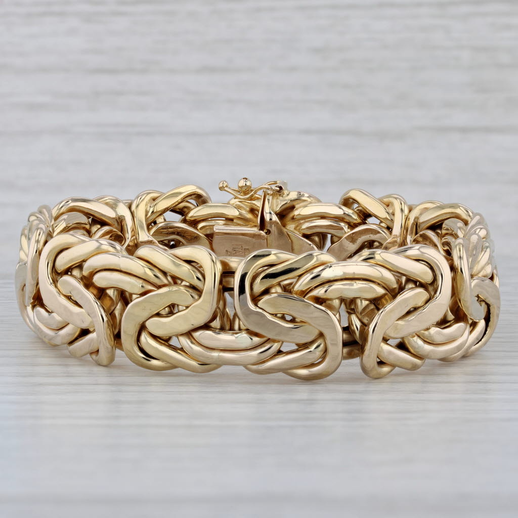 Gray 6.75" Byzantine Bracelet 14k Yellow Gold Statement 17mm