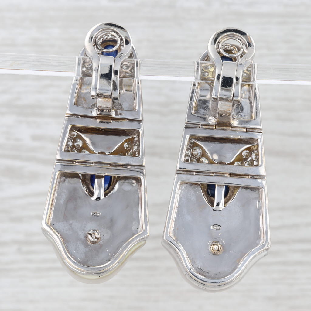 Sapphire Mother of Pearl Diamond Earrings 18k Gold Statement Drop Clip On