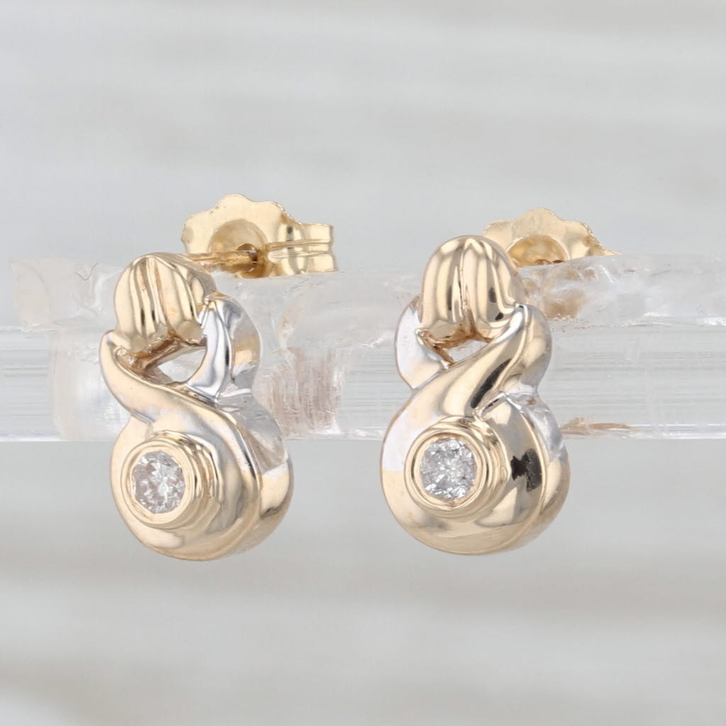 Diamond Solitaire Drop Stud Earrings 10k Yellow Gold Studs