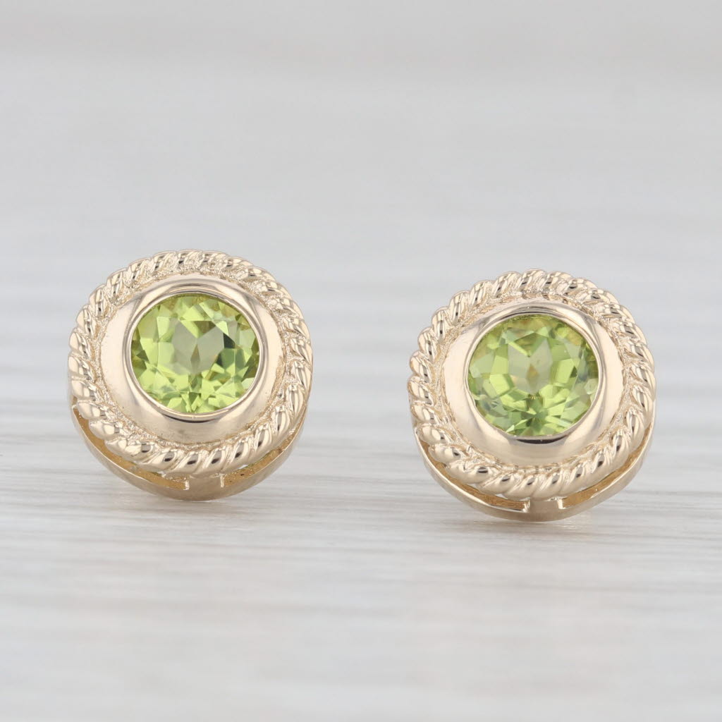 Light Gray 1.60ctw Peridot Stud Earrings 14k Yellow Gold Round Solitaire Studs