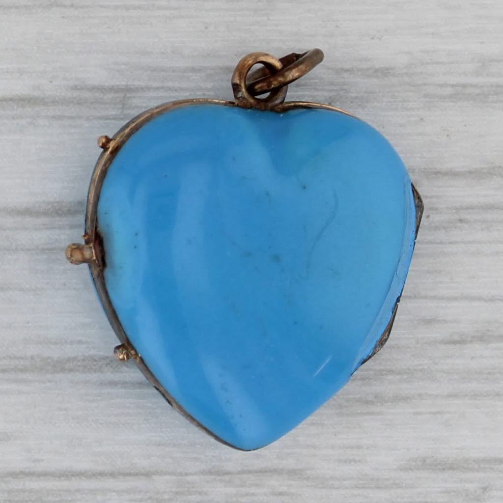 Gray Antique Pearl Enamel Resin Puffy Heart Locket Pendant Silver 10k Gold Charm