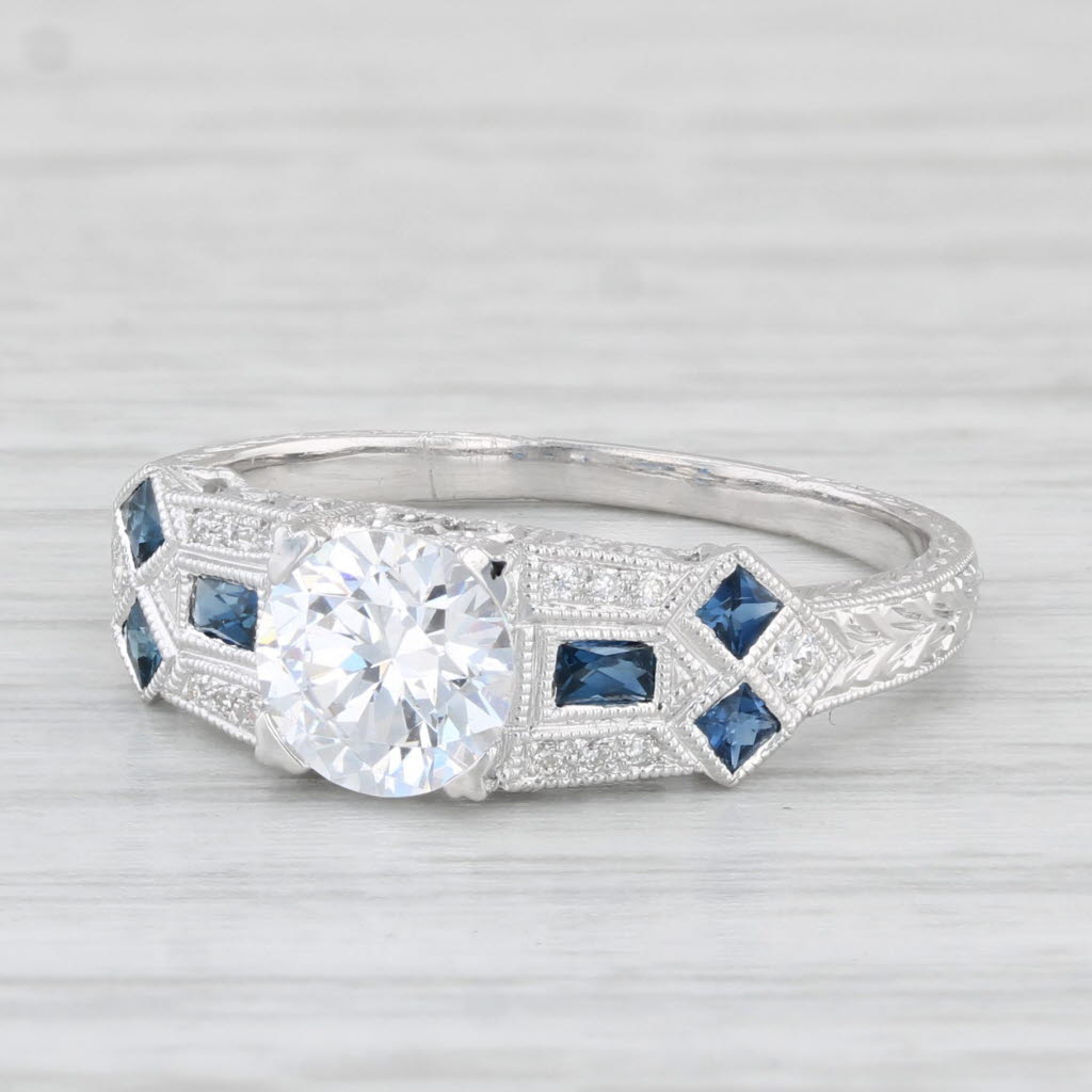 New Beverley K Sapphire Diamond Semi Mount Engagement Ring 18k Gold Size 6.5