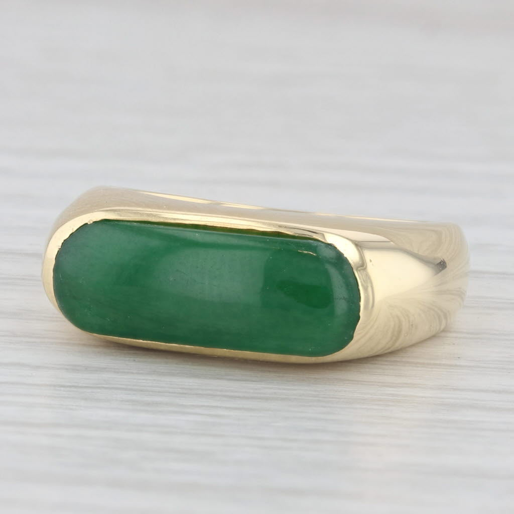 Light Gray Green Jadeite Jade Ring 18k Yellow Gold Size 9.75 Oval Cabochon Solitaire