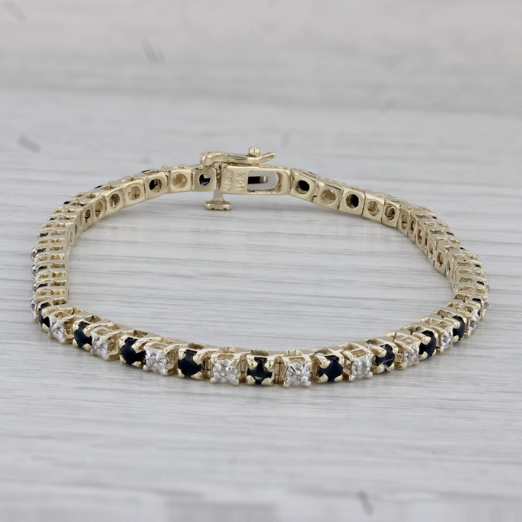 Gray 1.80ctw Blue Sapphire Diamond Tennis Bracelet 10k Yellow Gold 6.75"