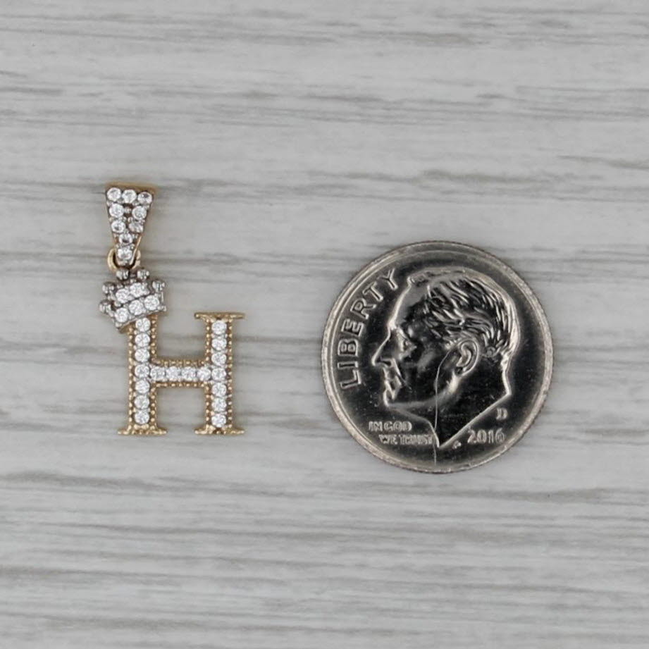 Crowned Letter Initial "H" Pendant Cubic Zirconia 10k Yellow Gold