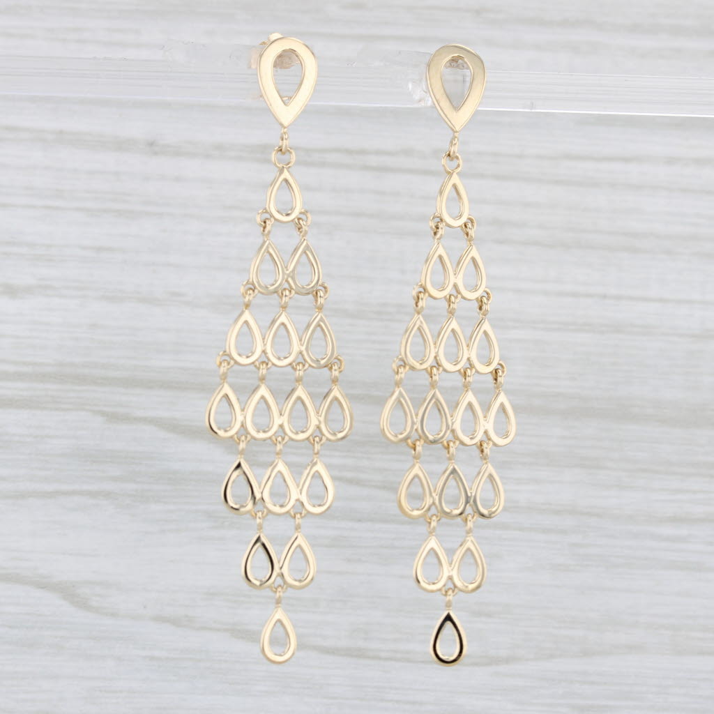 Light Gray Mesh Dangle Earrings 14k Yellow Gold Teardrop Pattern