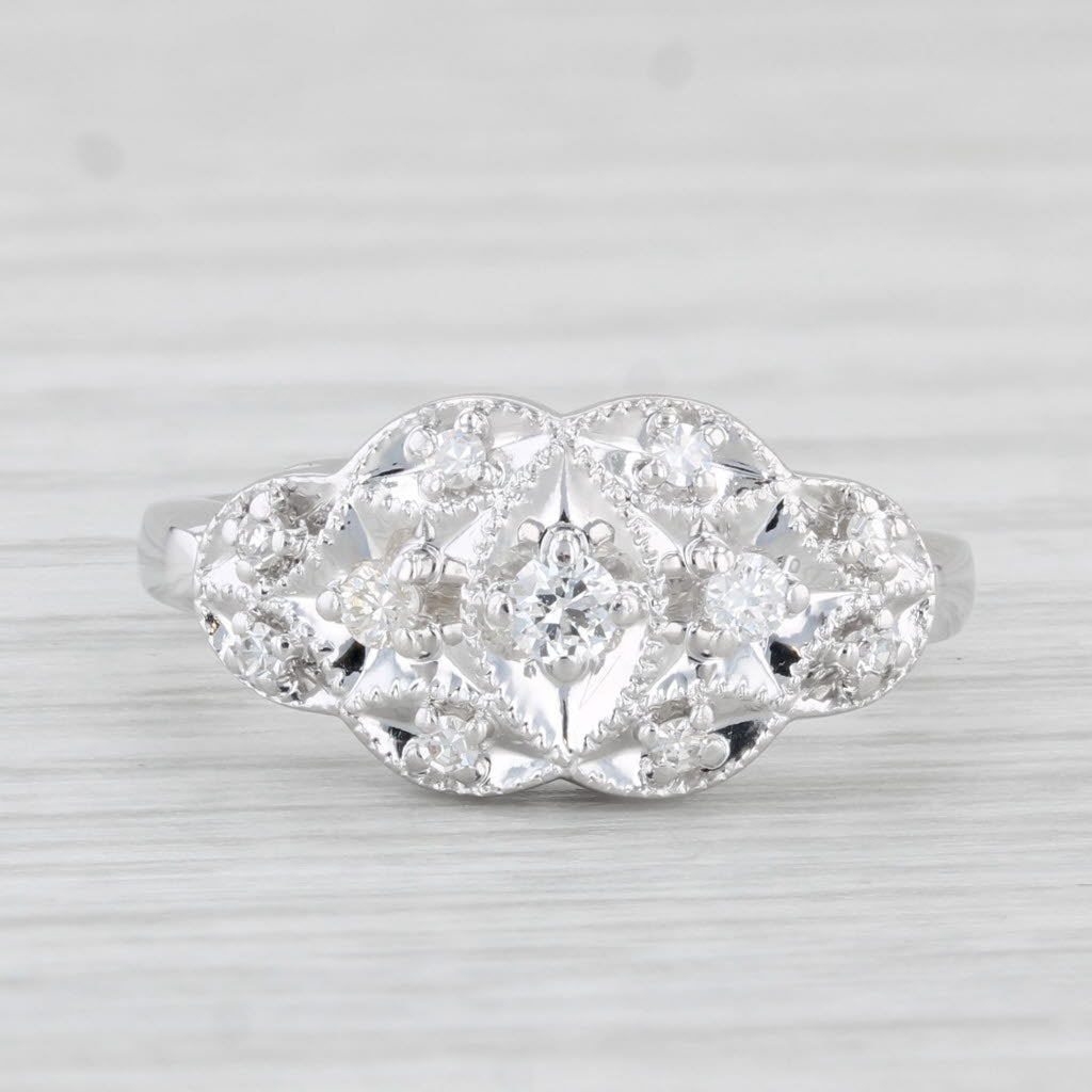 Light Gray Vintage 0.18ctw Diamond Princess Ring 14k White Gold Size 6.25