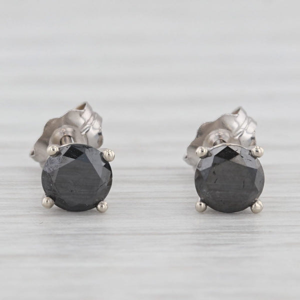 Light Gray New 0.86ctw Black Diamond Stud Earrings 14k White Gold Round Solitaires