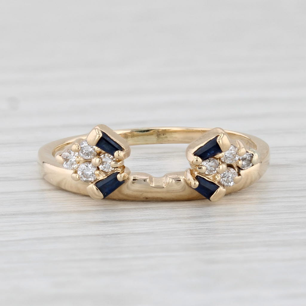 Light Gray 0.32ctw Diamond Blue Sapphire Ring Guard 14k Yellow Gold Size 6.75 Wedding Band