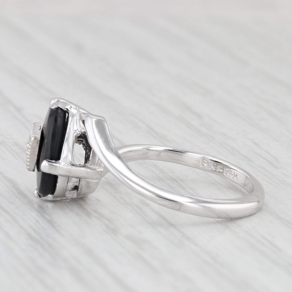 Light Gray Vintage Onyx Diamond Signet Bypass Ring 10k White Gold Size 6