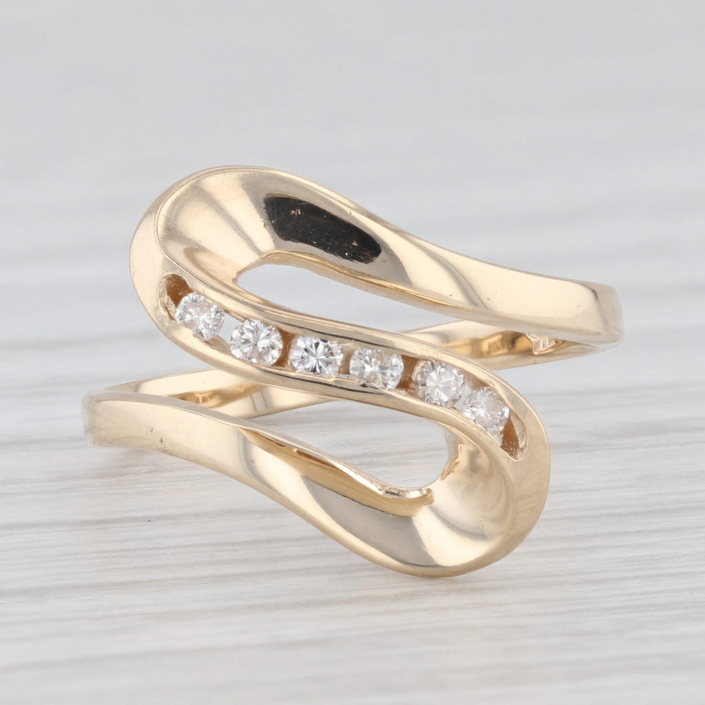 Light Gray Diamond Abstract Bypass Ring 14k Yellow Gold Size 6