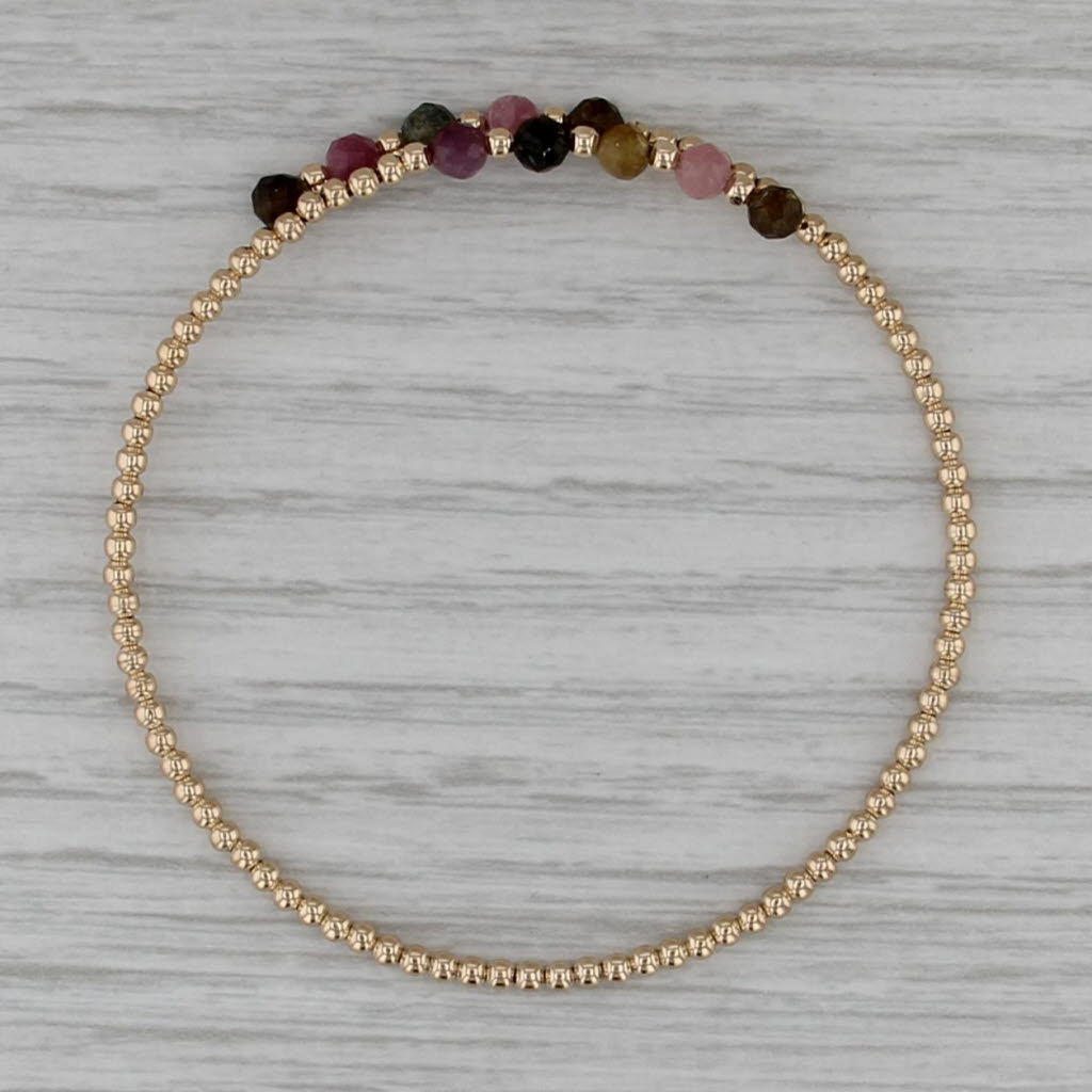 Gemstone Bead Flexible Bangle Bracelet 14k Yellow Gold 6.25"