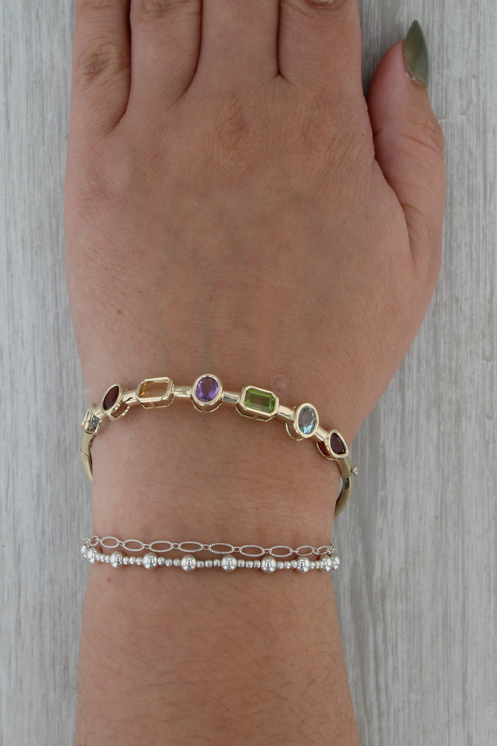 6.39ctw Gemstone Bangle Bracelet 14k Gold Topaz Garnet Citrine Amethyst Peridot