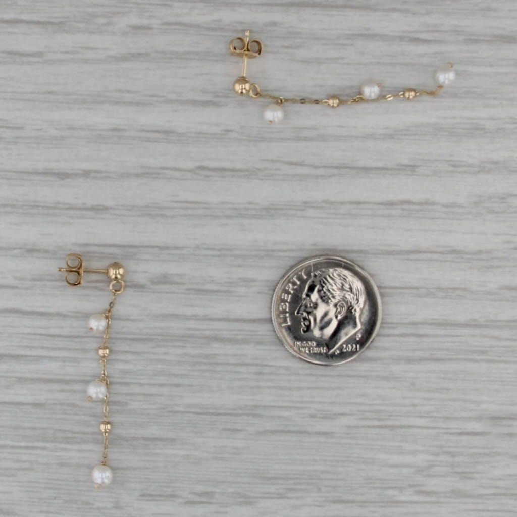 Cultured Pearl Bead Chain Dangle Earrings 14k Yellow Gold Drops